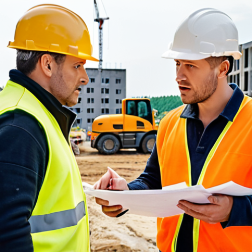 Home 19 **
> Construction site risk assessment in progress. Focus on identifying hazards, workers discussing plans, safety documents visible, overall emphasis on proactive safety measures. German construction site setting.
**
