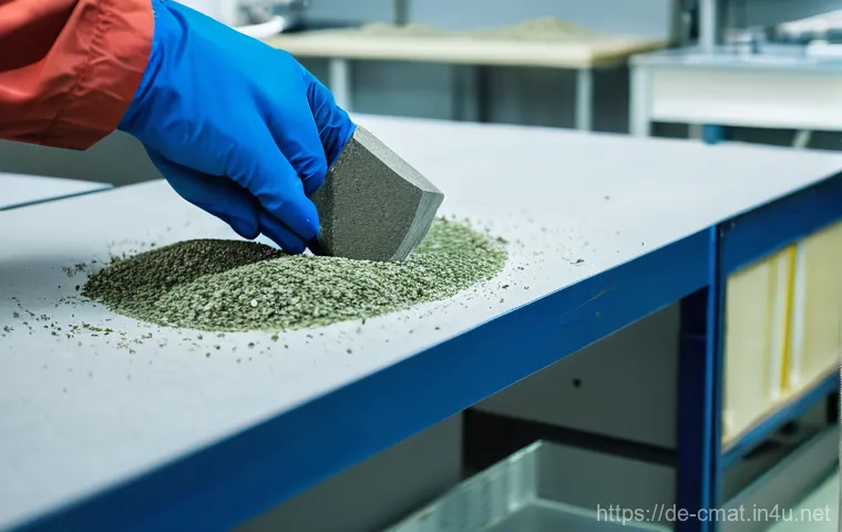 건설재료시험 실무에서 자주 발생하는 문제 - **Prompt 2: Smart Testing and AI in a Modern Lab**
    Inside a brightly lit, state-of-the-art Germa...