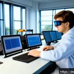 Home 18 건설재료시험기사로서의 첫 직장 선택 - A modern construction materials testing laboratory scene showing a young German technician in profes...
