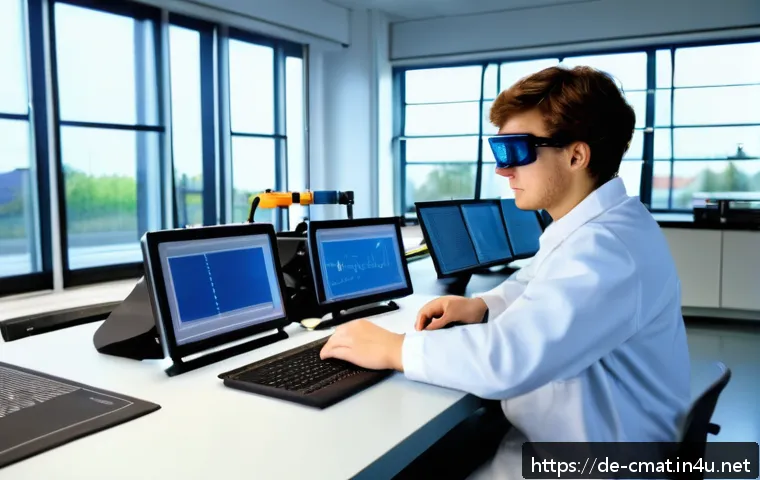 건설재료시험기사로서의 첫 직장 선택 - A modern construction materials testing laboratory scene showing a young German technician in profes...