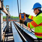 Home 23 건설재료시험기사와 대규모 프로젝트 사례 - A detailed construction site scene in Germany showcasing a technician performing ultrasonic testing ...